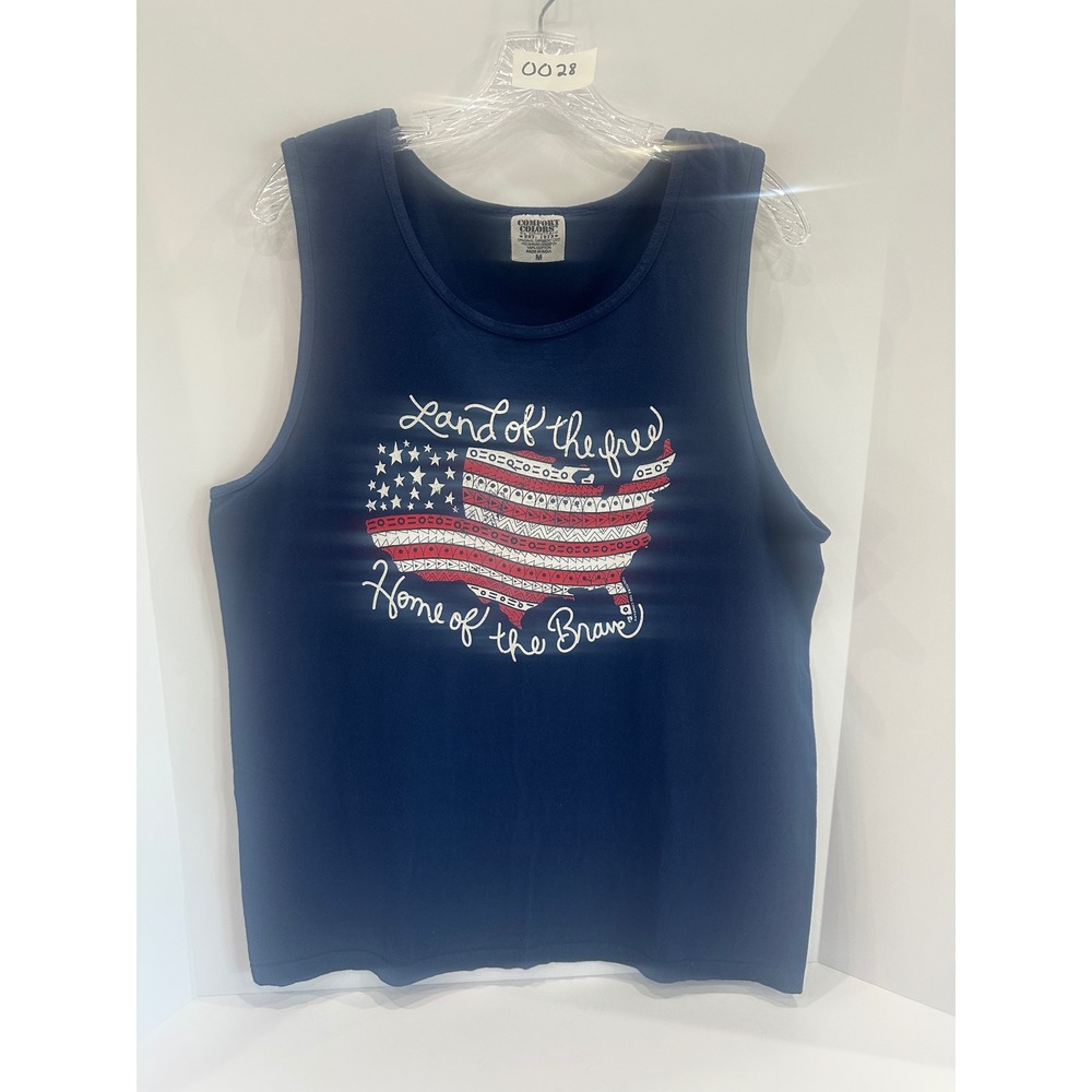 Comfort Colors Navy Blue Patriotic USA Tank Top Land of the Free Brave Medium